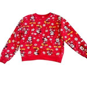 Disney Mickey Mouse Christmas Red Pullover Sweatshirt Juniors M